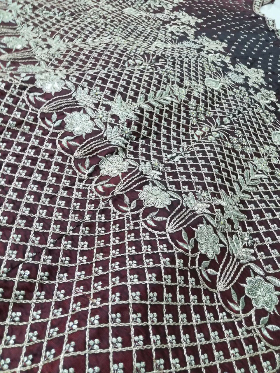 Maroon Taffeta Satin Silk Lehenga Choli with Sequins and Zari