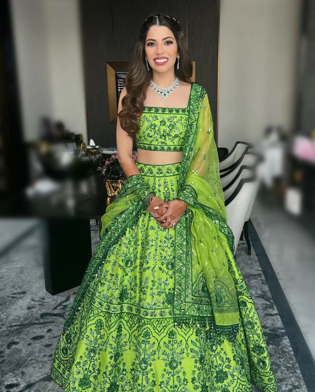 Green Malai Satin Silk Lehenga Choli with 3MM Sequins