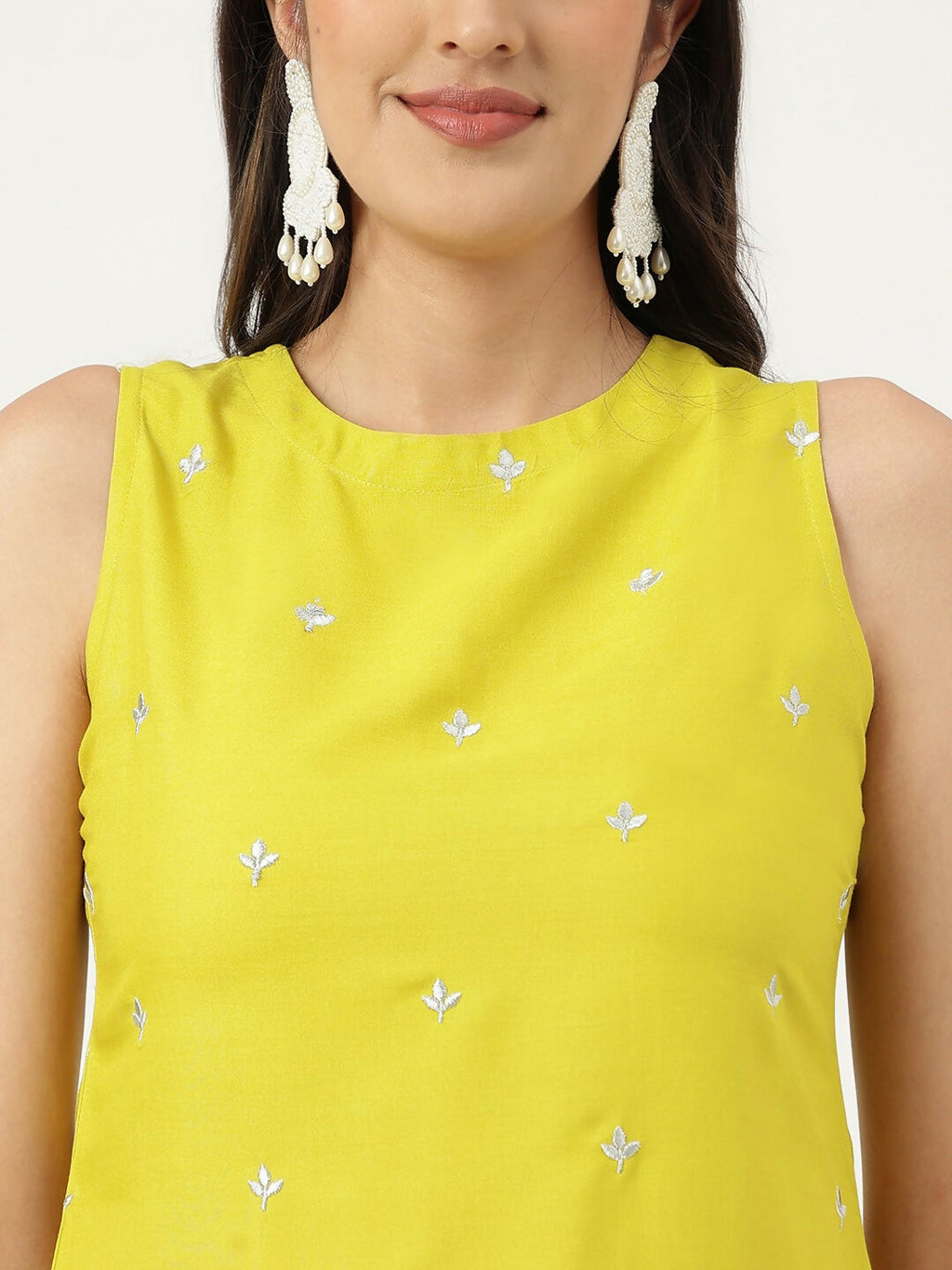 Mustard Rayon Embroidered Straight Kurta and Bottom Set
