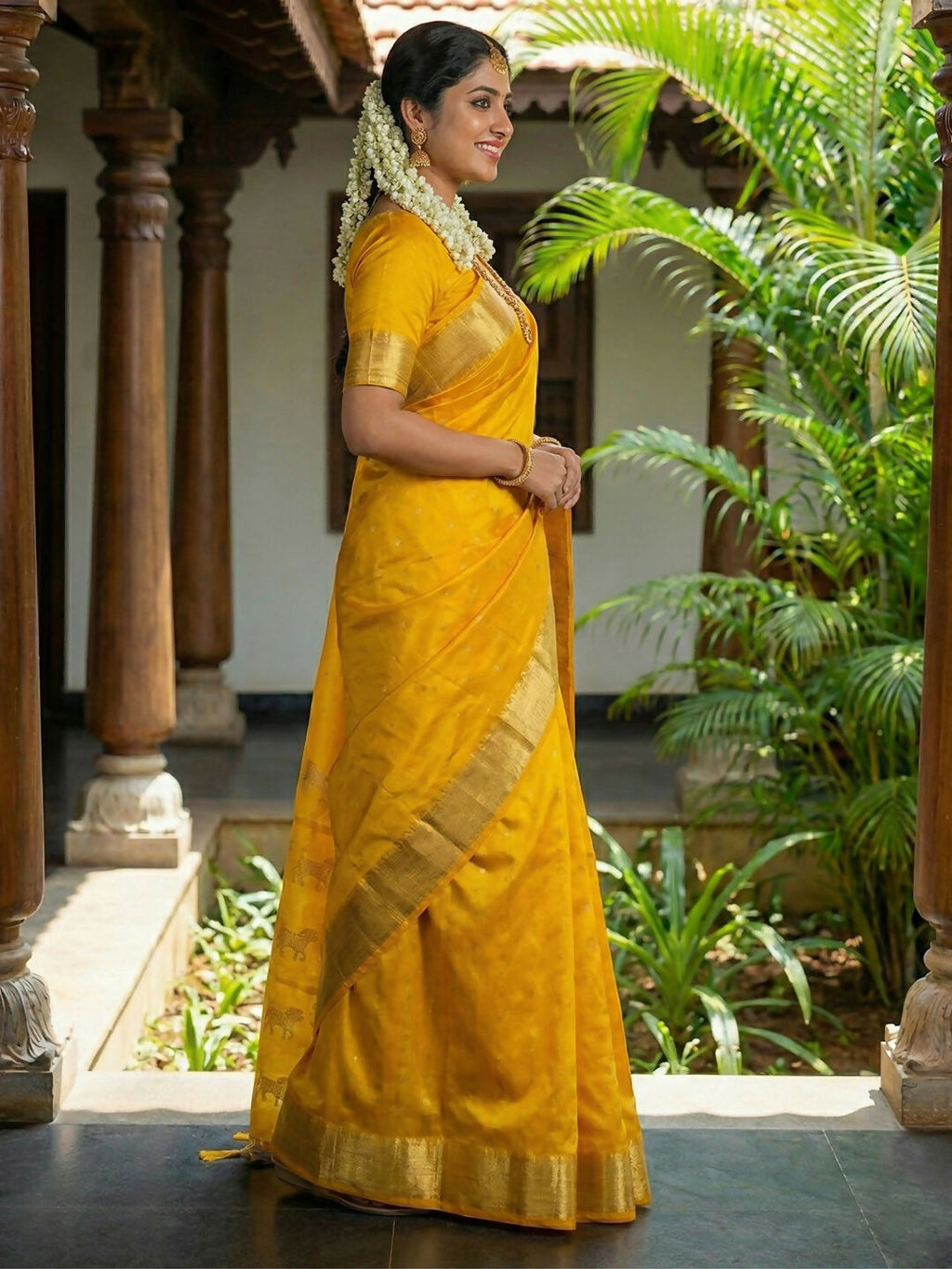 Luxurious Gold Soft Silk Saree for Festive Occasions