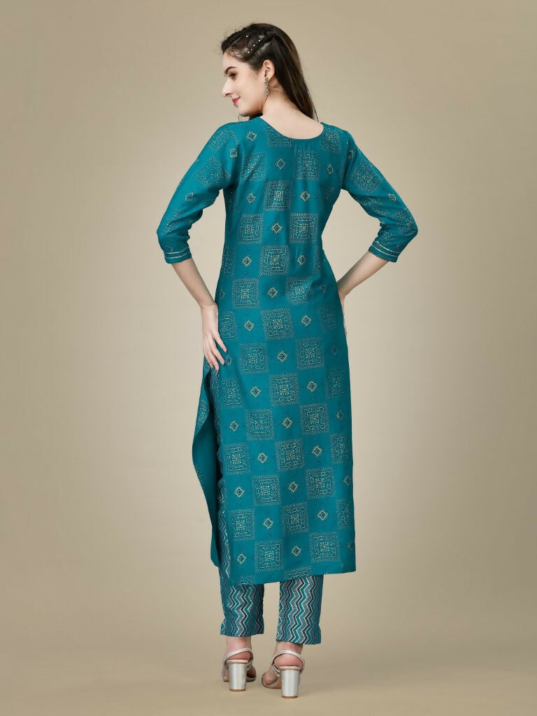 Women's Rama Rayon Embroidered Straight Kurta and Pant Set