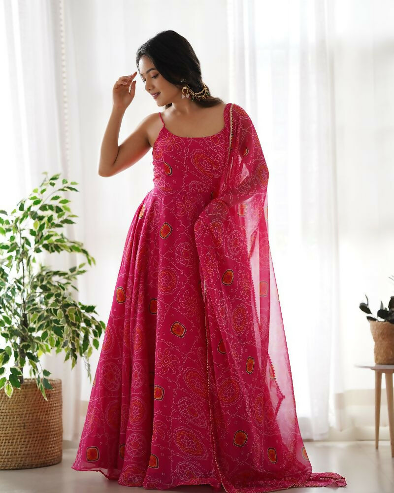 Pink Chiffon Kurta Set with Sequin Embroidery Work