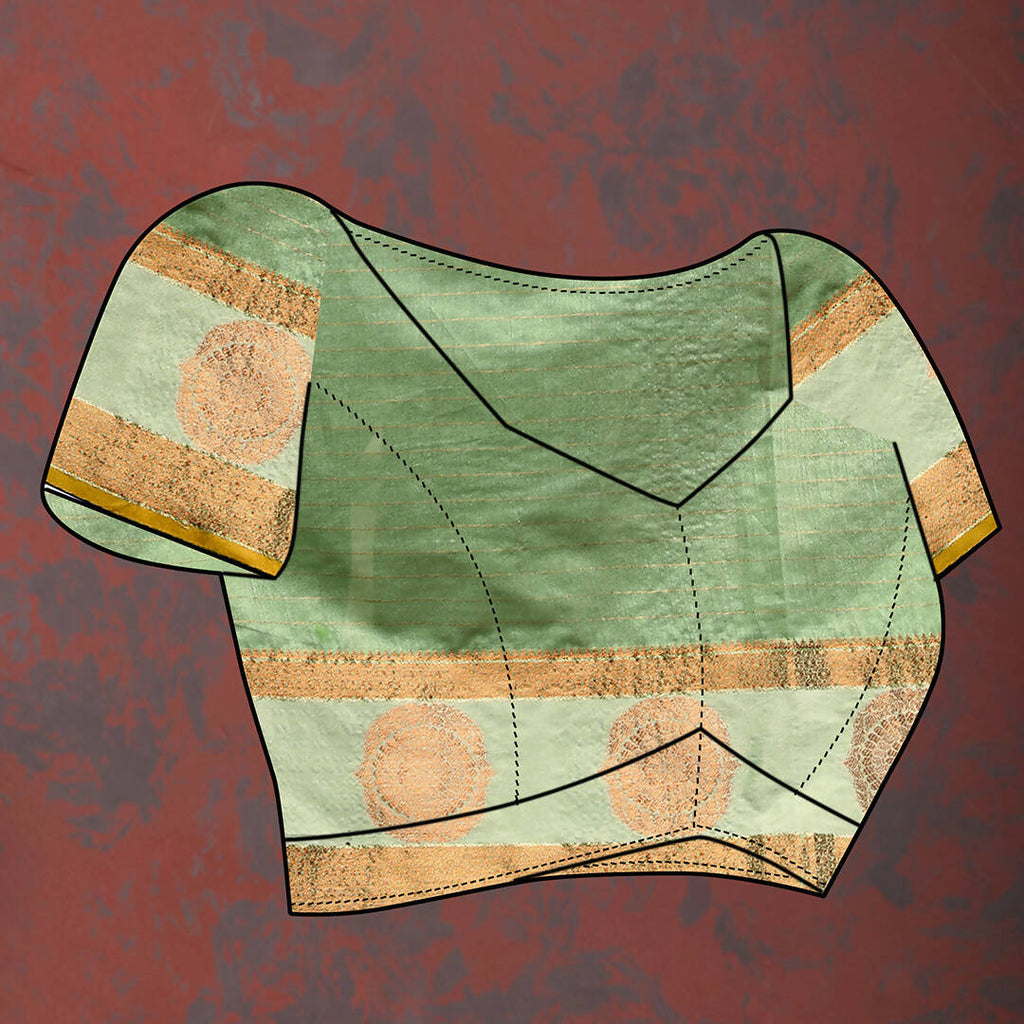 Seagreen Cotton Saree with Metallic Gold Zari Weaving and Tassels