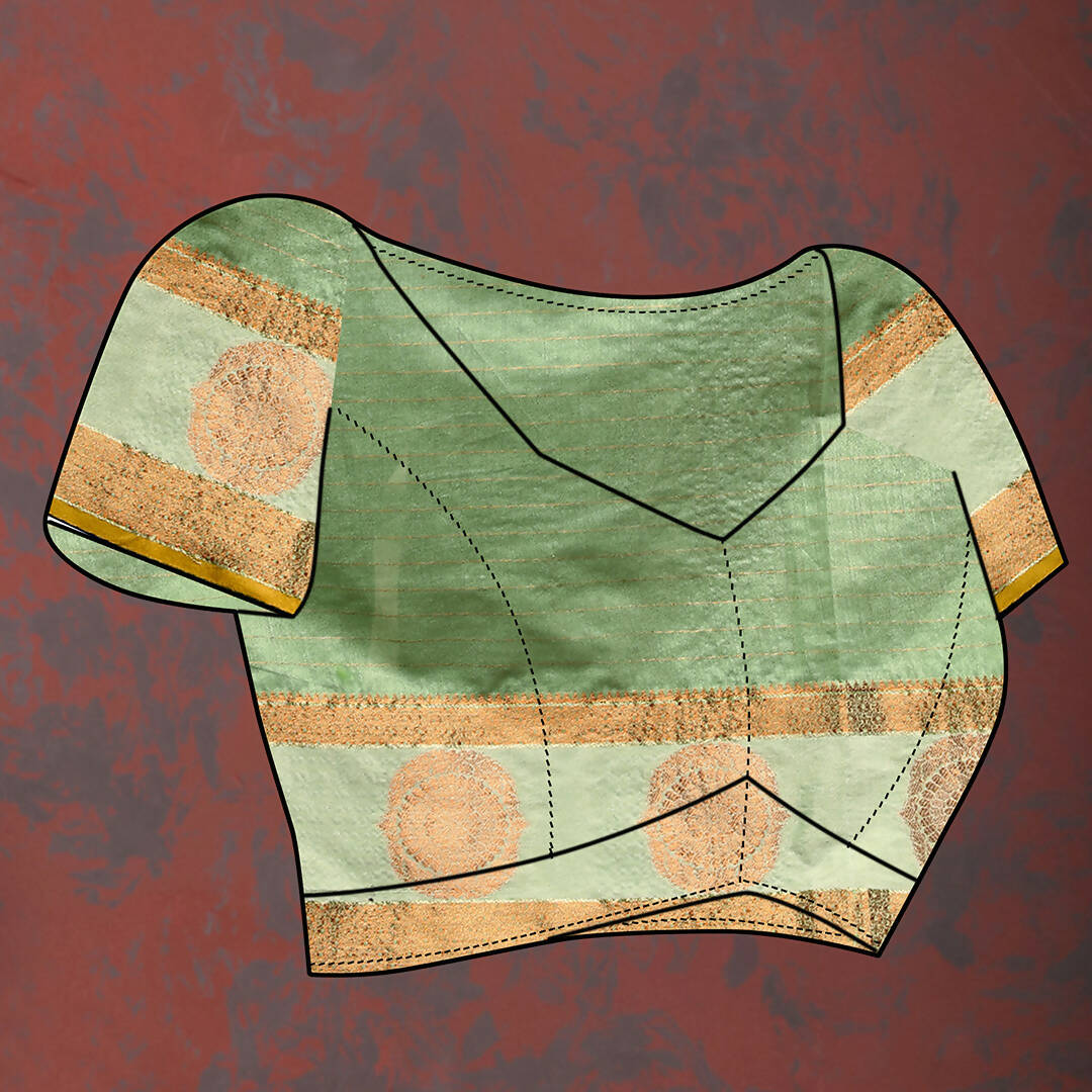 Seagreen Cotton Saree with Metallic Gold Zari Weaving and Tassels