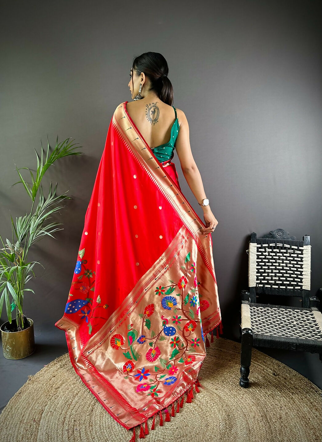 Green Paithani Silk Saree with Traditional Motifs