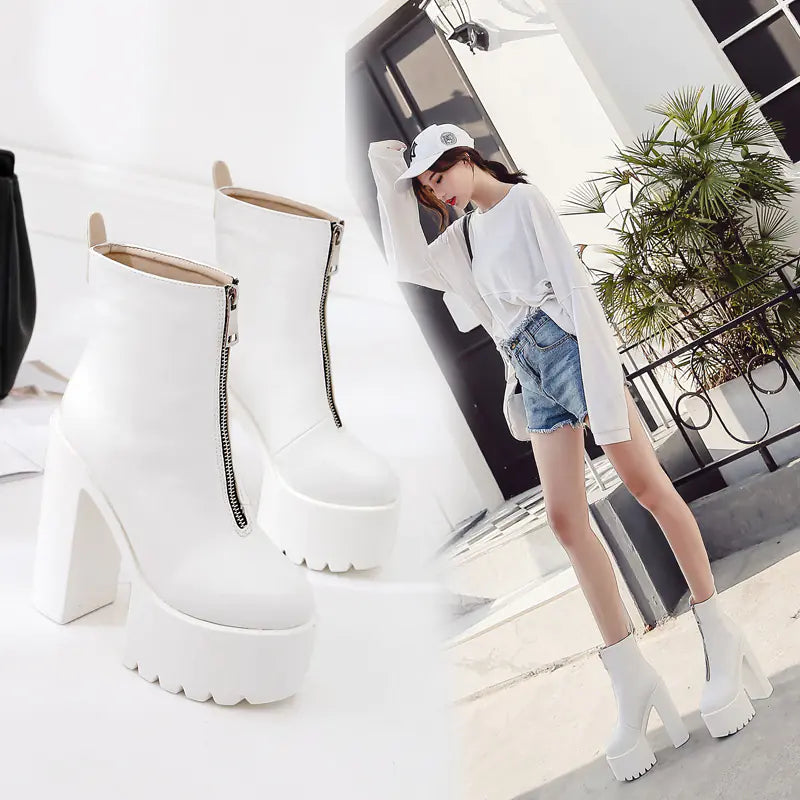 Women's Chunky Platform Ankle Boots with Front Zipper - Image 7