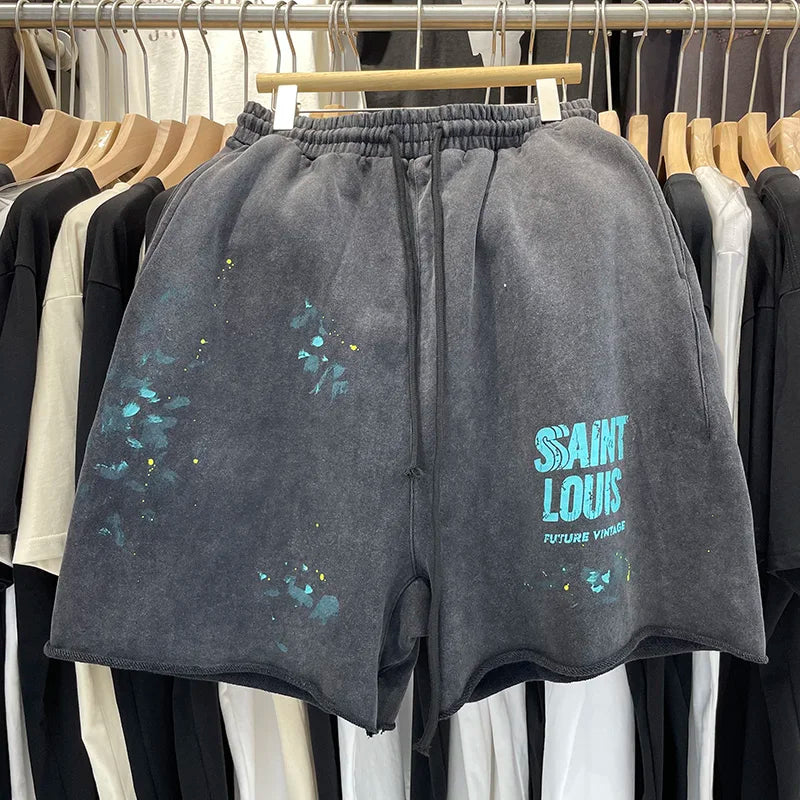 SAINT LOUIS Handmade Ink Spray Retro Style Shorts