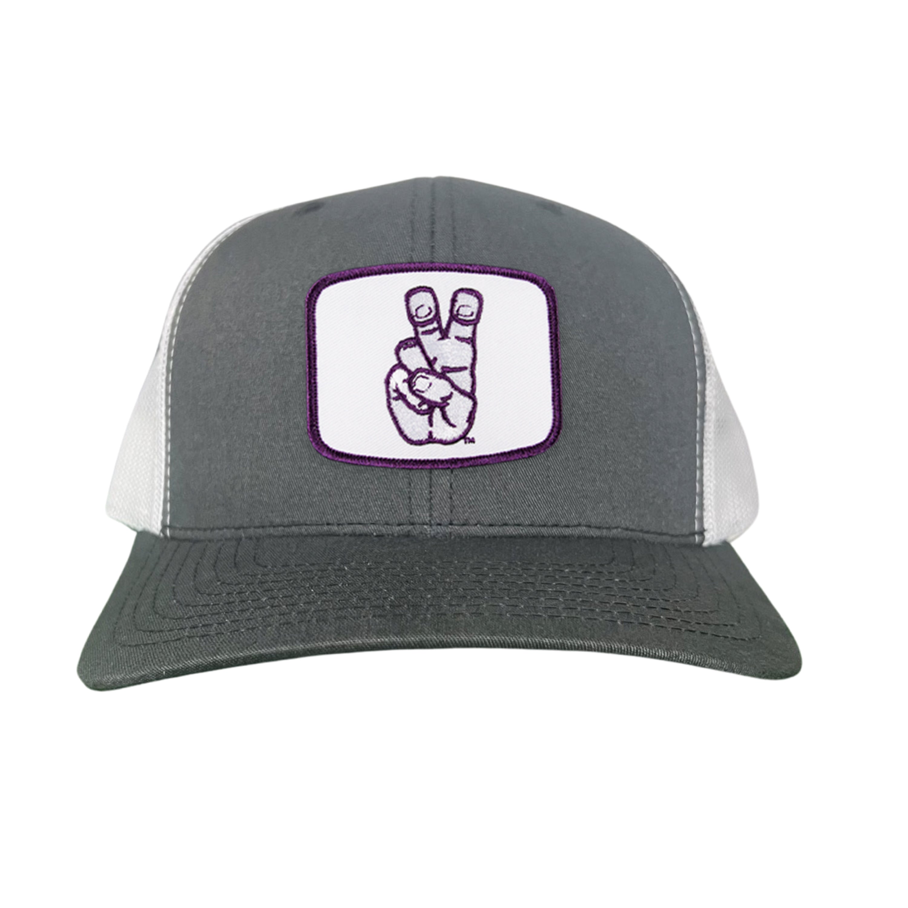 TCU Horned Frogs square patch mesh snapback hat with curved bill in navy and white.