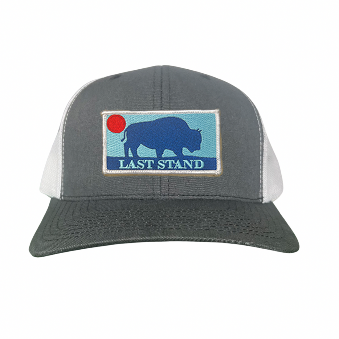 Bison Sunset graphic baseball cap featuring a mountain landscape design