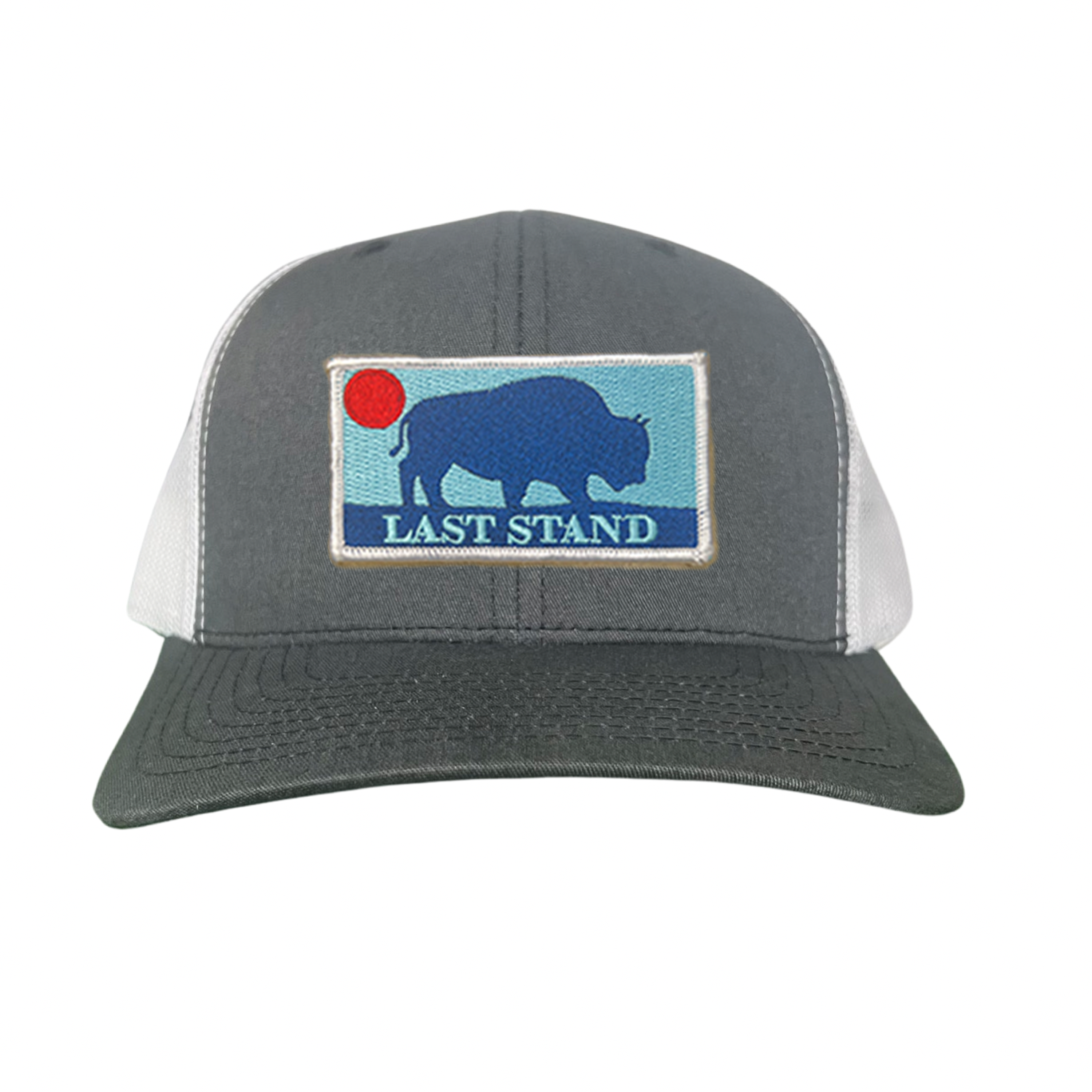 Bison Sunset graphic baseball cap featuring a mountain landscape design