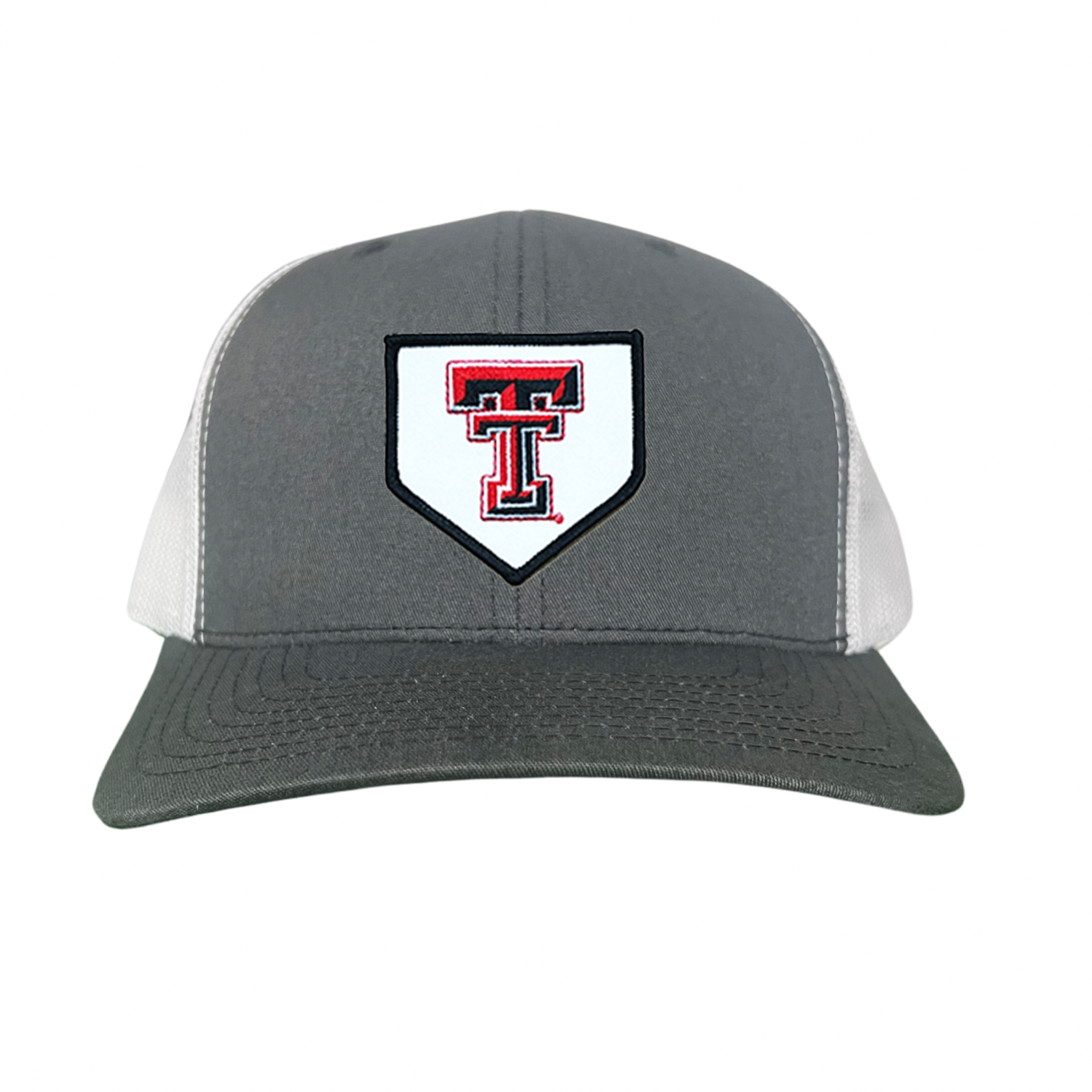 Texas Tech Red Raiders home plate design hat in grey, white, black, and red.