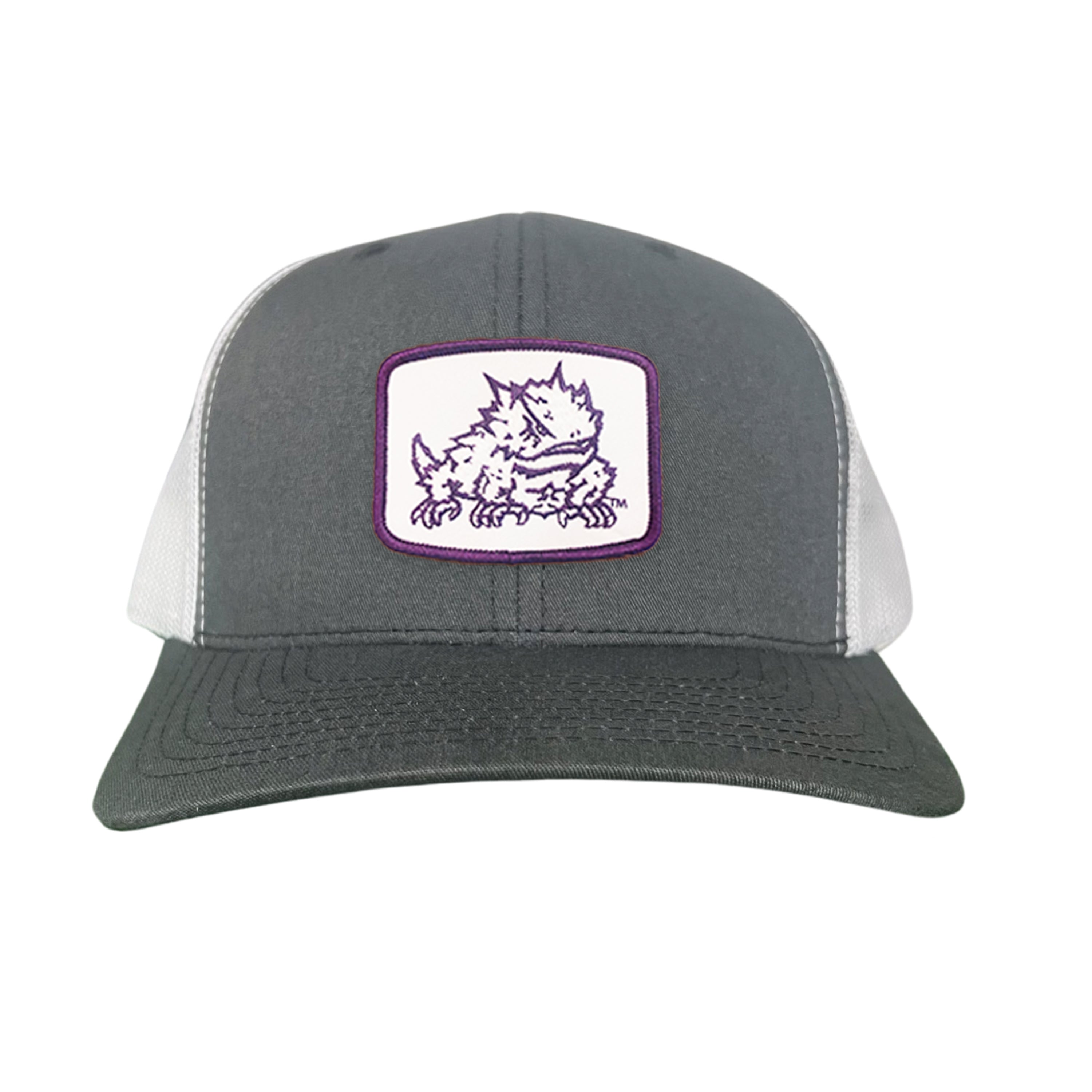 TCU Horned Frogs square patch mesh back snapback cap with a curved bill