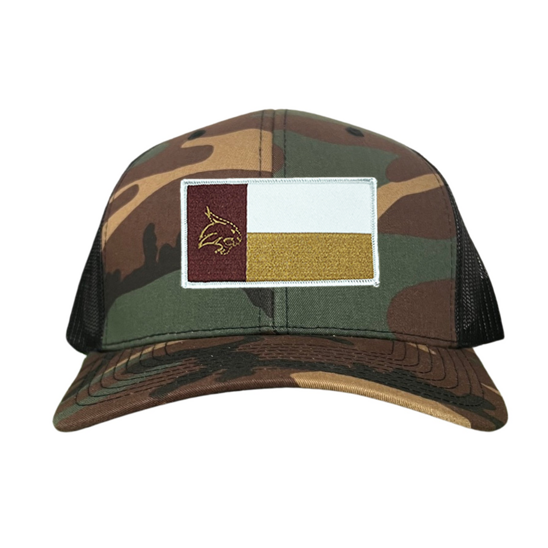 Texas State Bobcats University Flag Patch Hat Maroon White Gold