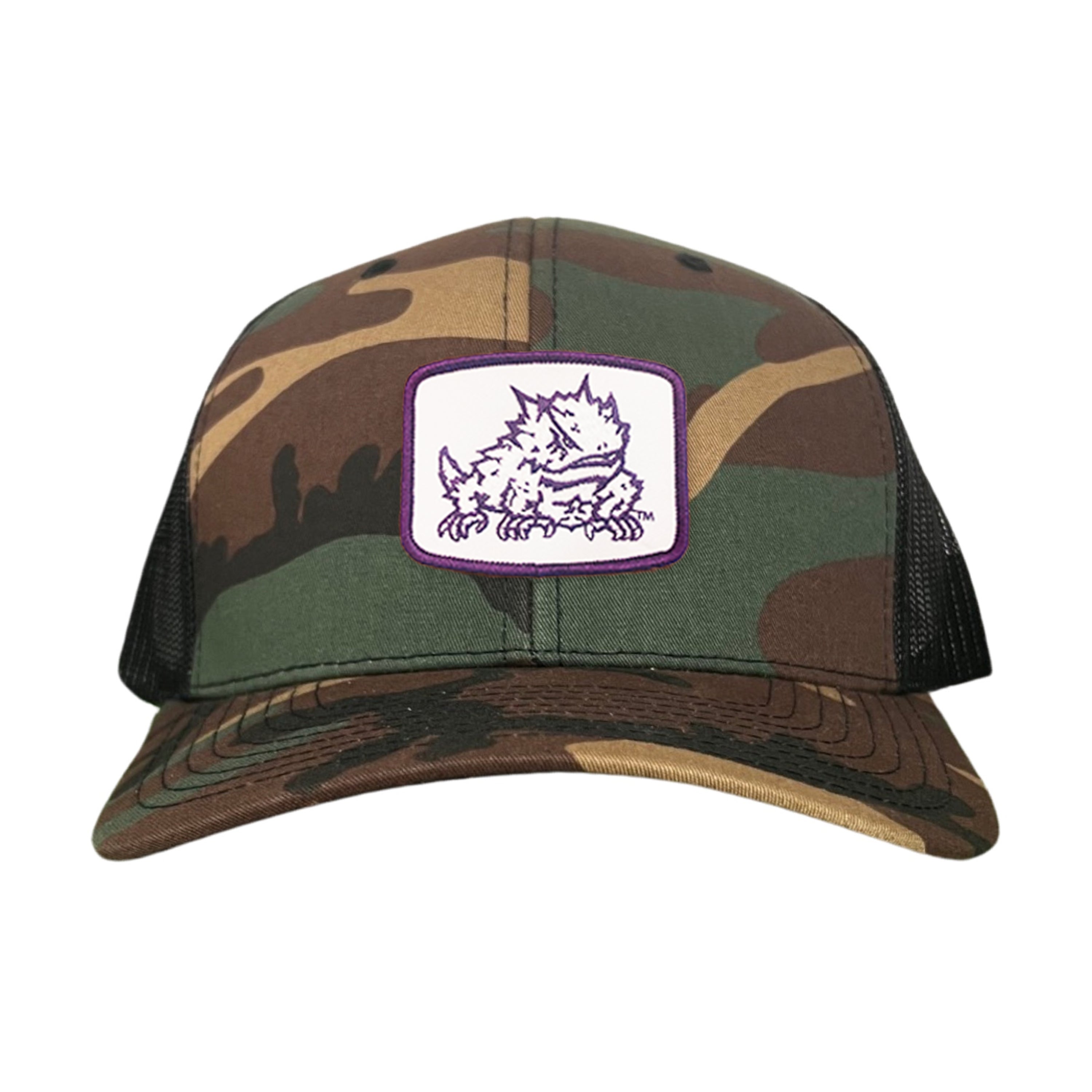 TCU Horned Frogs Square Patch Mesh Back Curved Bill Snapback Cap