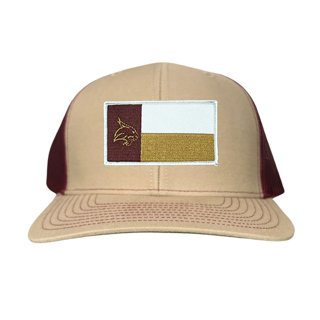 Texas State Bobcats University Flag Patch Hat Maroon White Gold