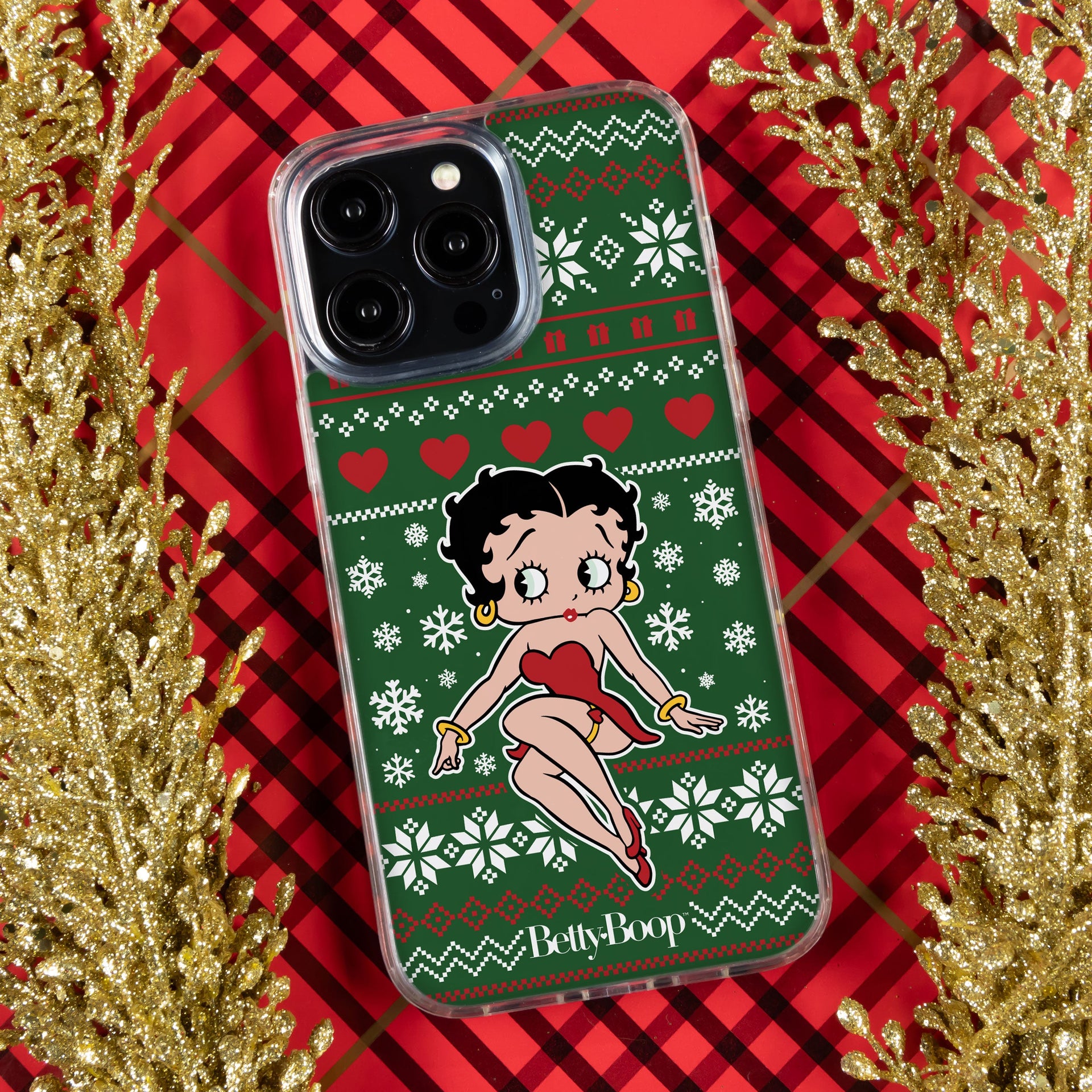 Betty Boop Happy Holidays HD Apple iPhone 15 Series Mag-Safe Phone Case