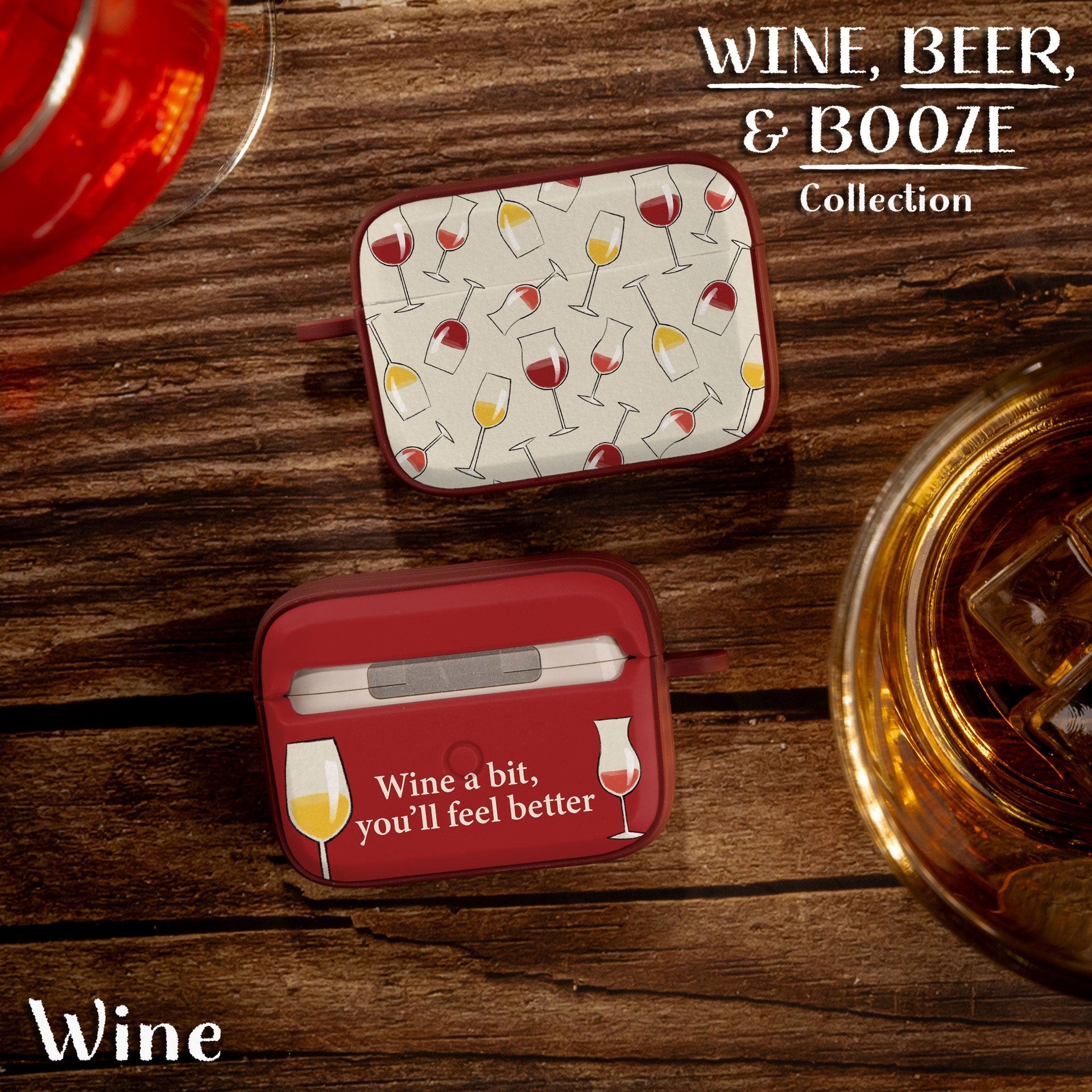 Wine, Beer & Booze AirPods Pro 1 & 2 Protective Case with Carabiner