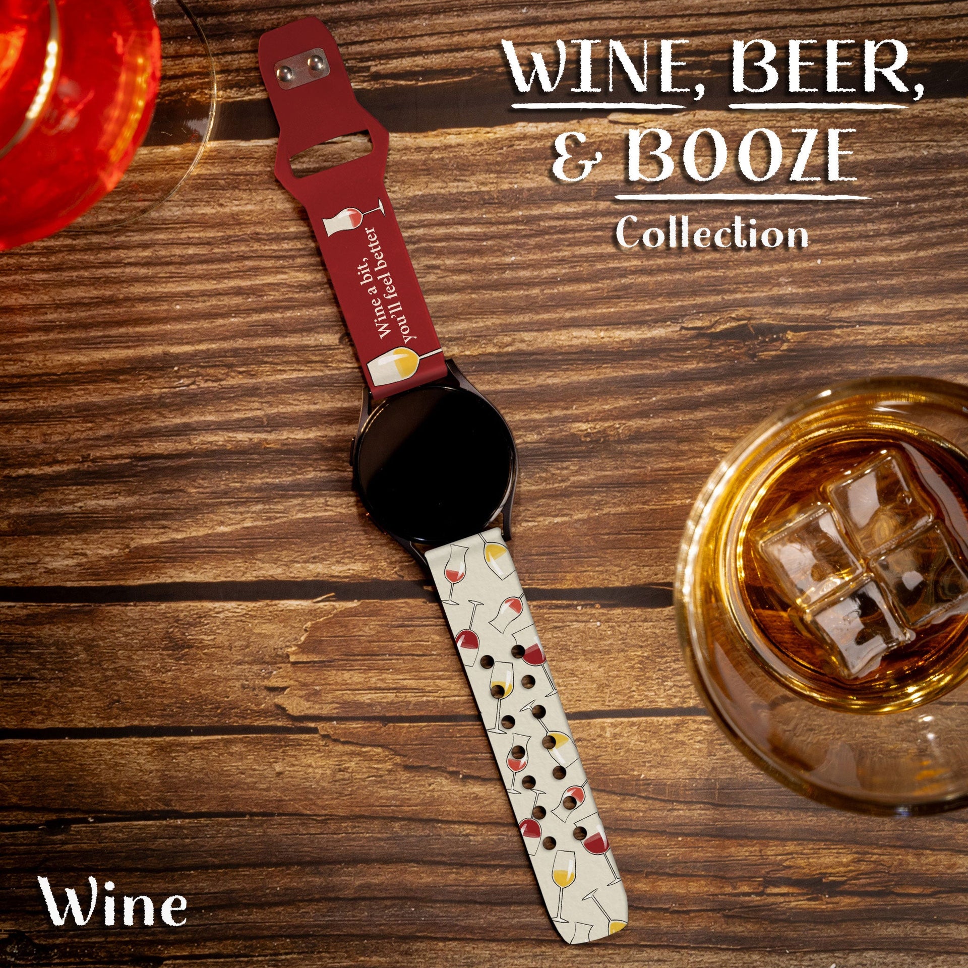 Wine, Beer & Booze 20mm Silicone Watch Band for Smartwatches