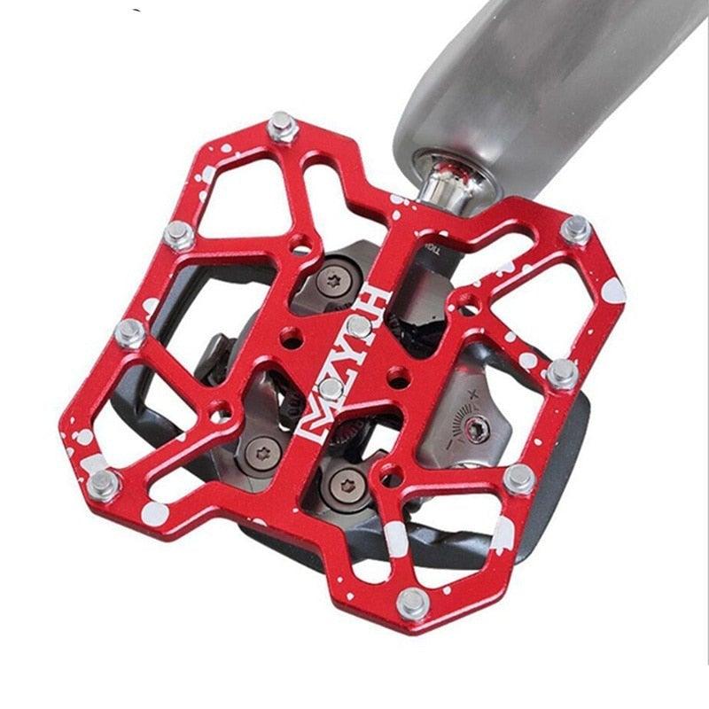 A pair of universal aluminum alloy bicycle clipless pedal platform adapters for mountain and road bikes.