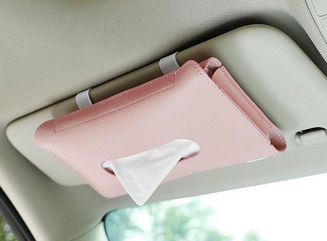 Luxury PU Leather Car Sun Visor Tissue Box Holder Napkin Dispenser