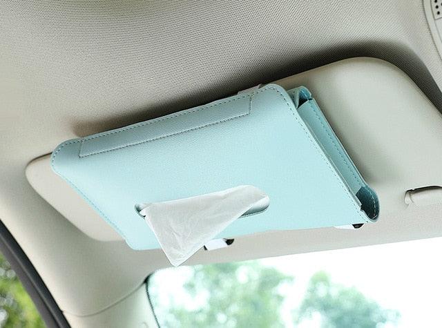 Luxury PU Leather Car Sun Visor Tissue Box Holder Napkin Dispenser