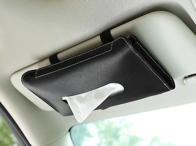 Luxury PU Leather Car Sun Visor Tissue Box Holder Napkin Dispenser