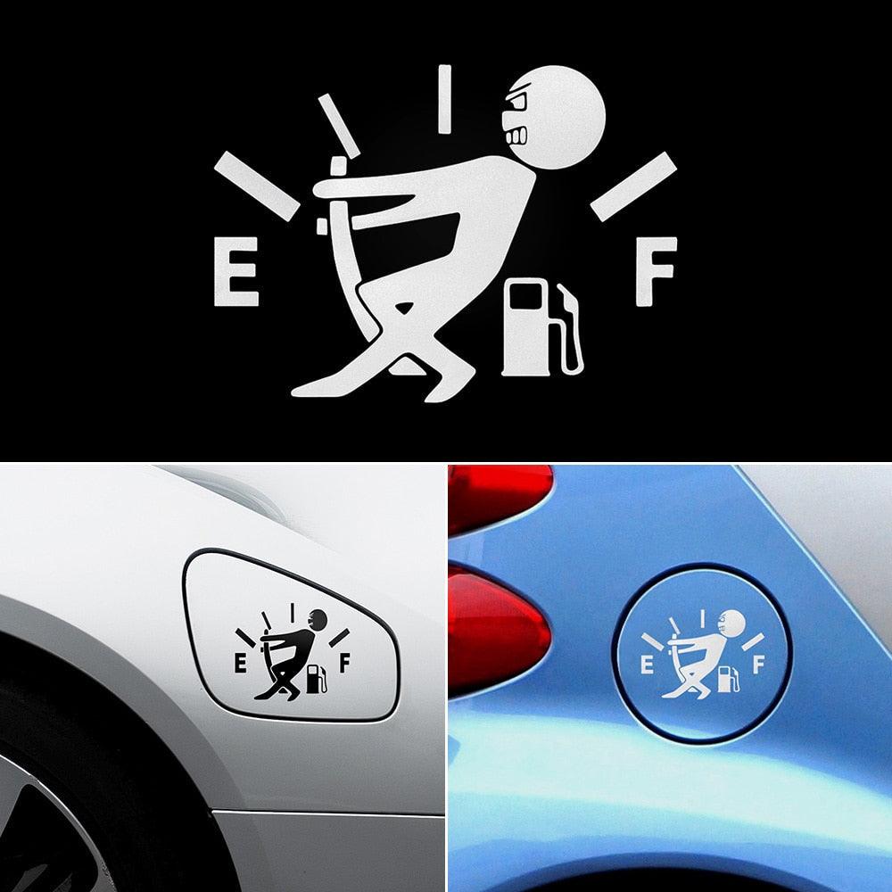 A reflective, holographic fuel gauge car sticker showing 'Full' status in a funny, Hellaflush design style.