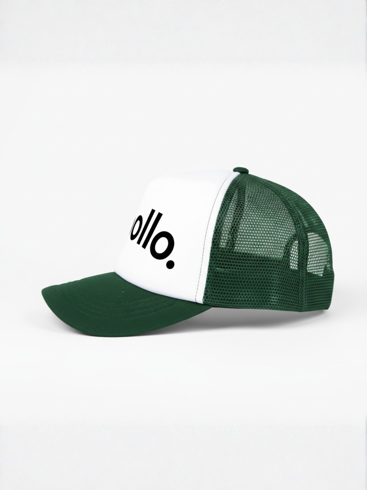 White and Forest-Green Colorblock Trucker Hat - Streetwear Cap