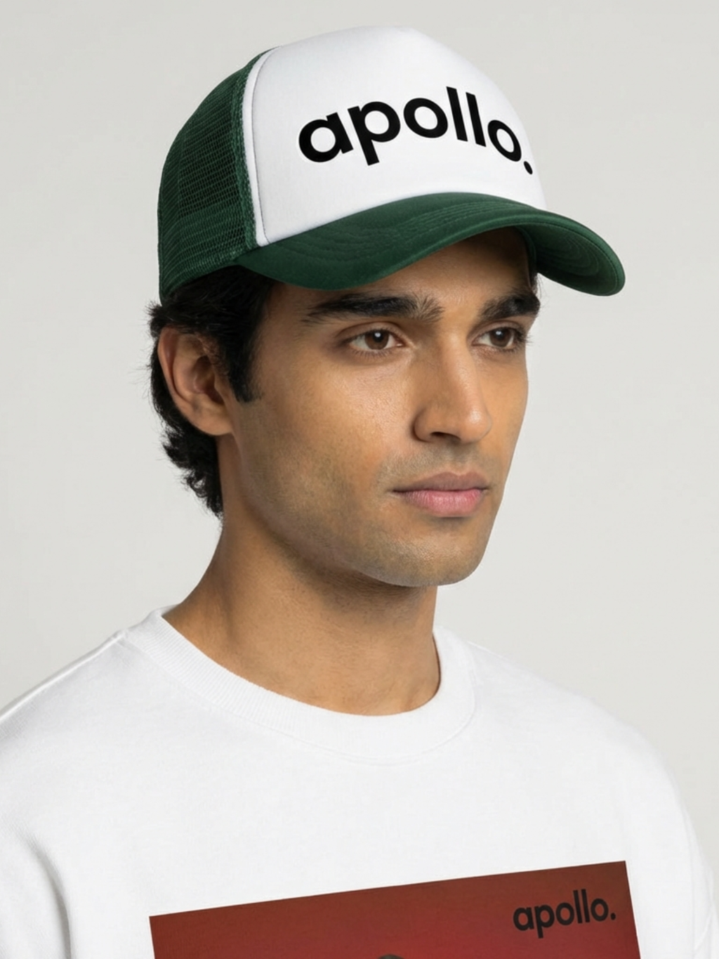 White and Forest-Green Colorblock Trucker Hat - Streetwear Cap