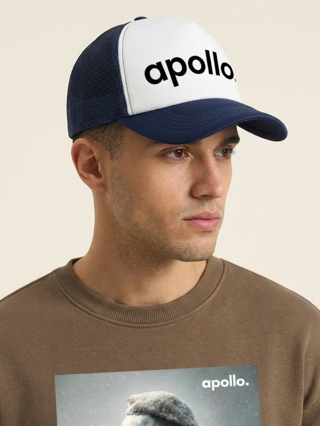 White and Navy-Blue Colorblock Trucker Hat - Sporty Streetwear