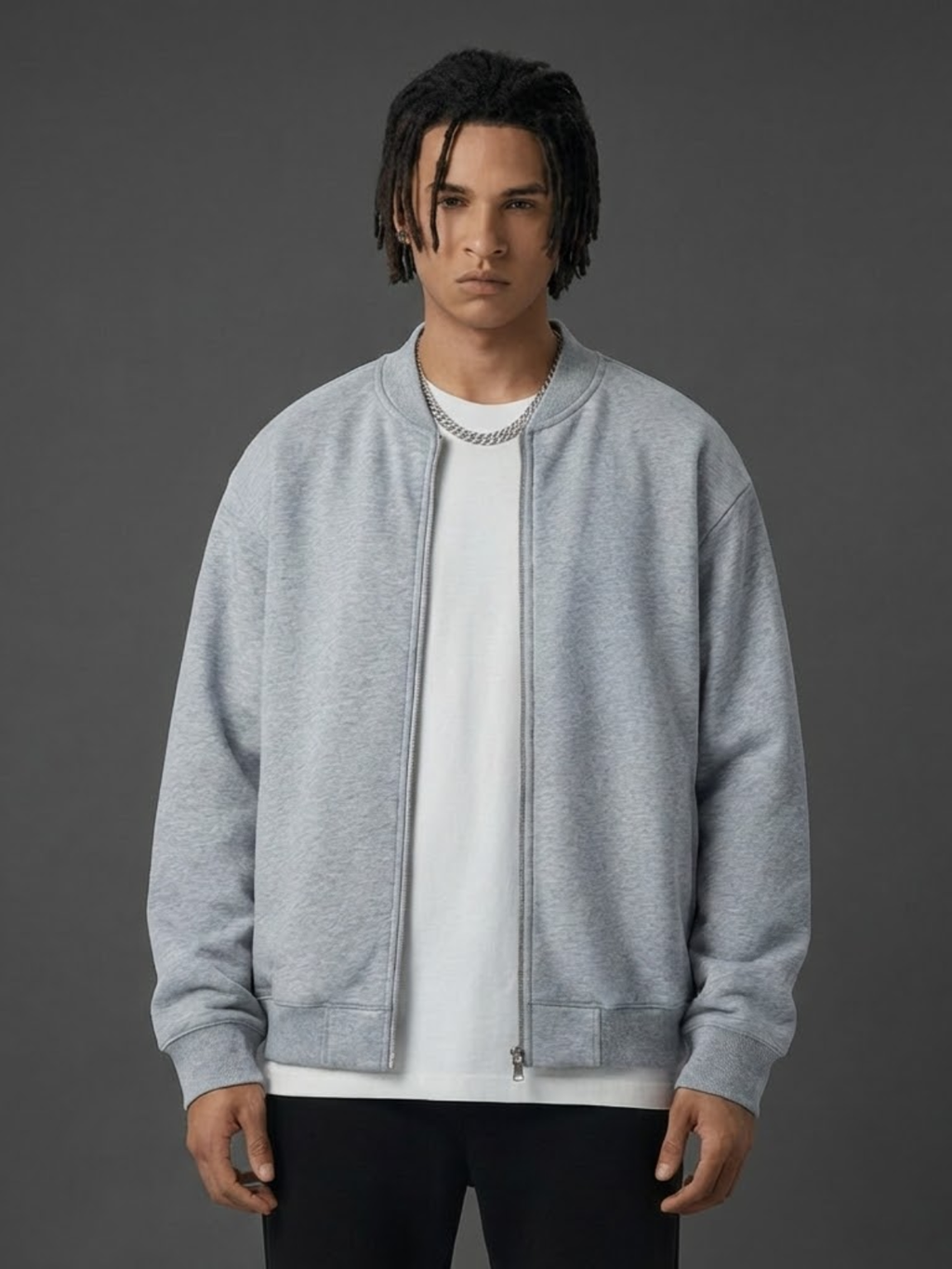 Grey Fleece Zip-Up Baseball Jacket