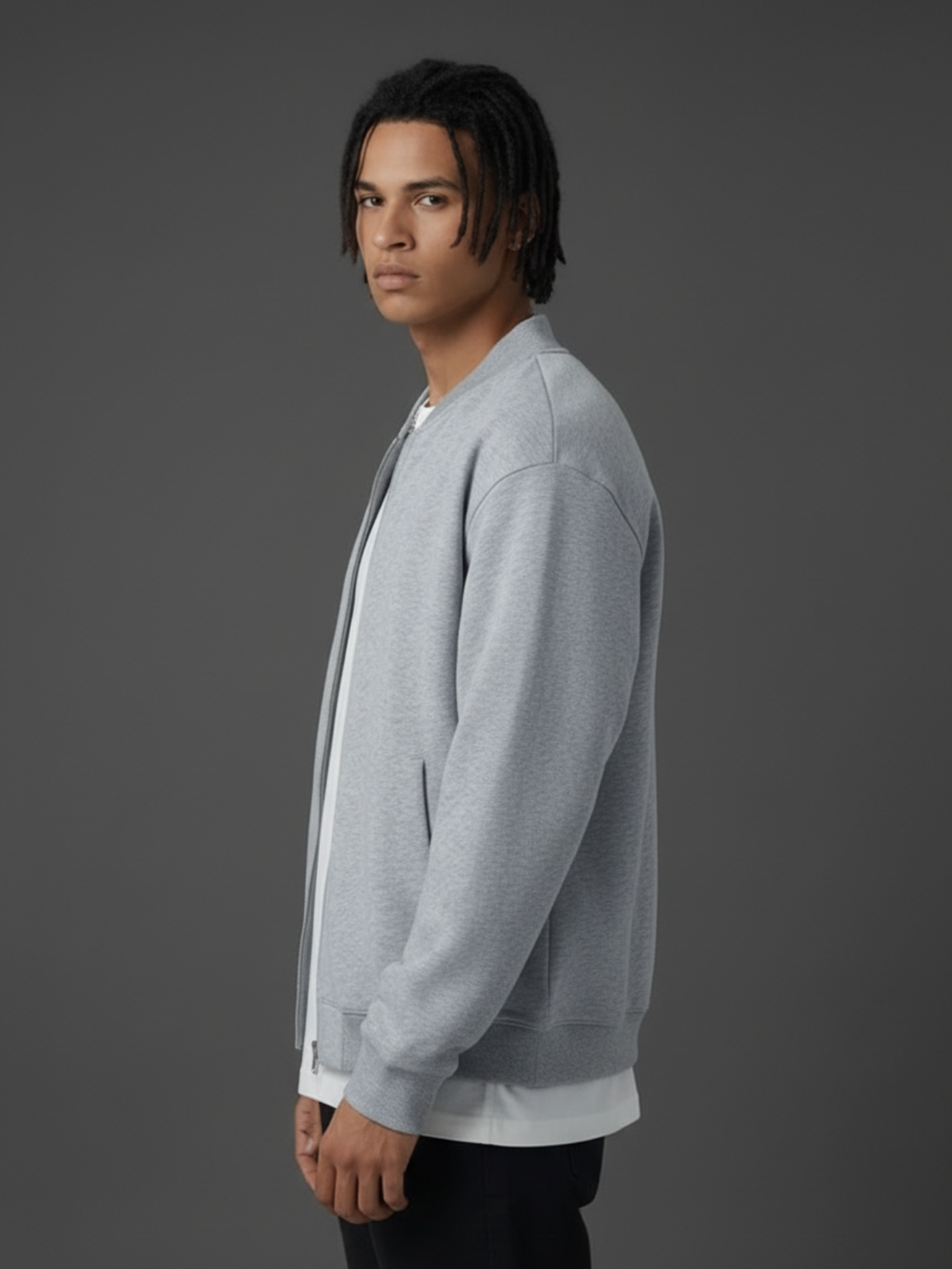 Grey Fleece Zip-Up Baseball Jacket