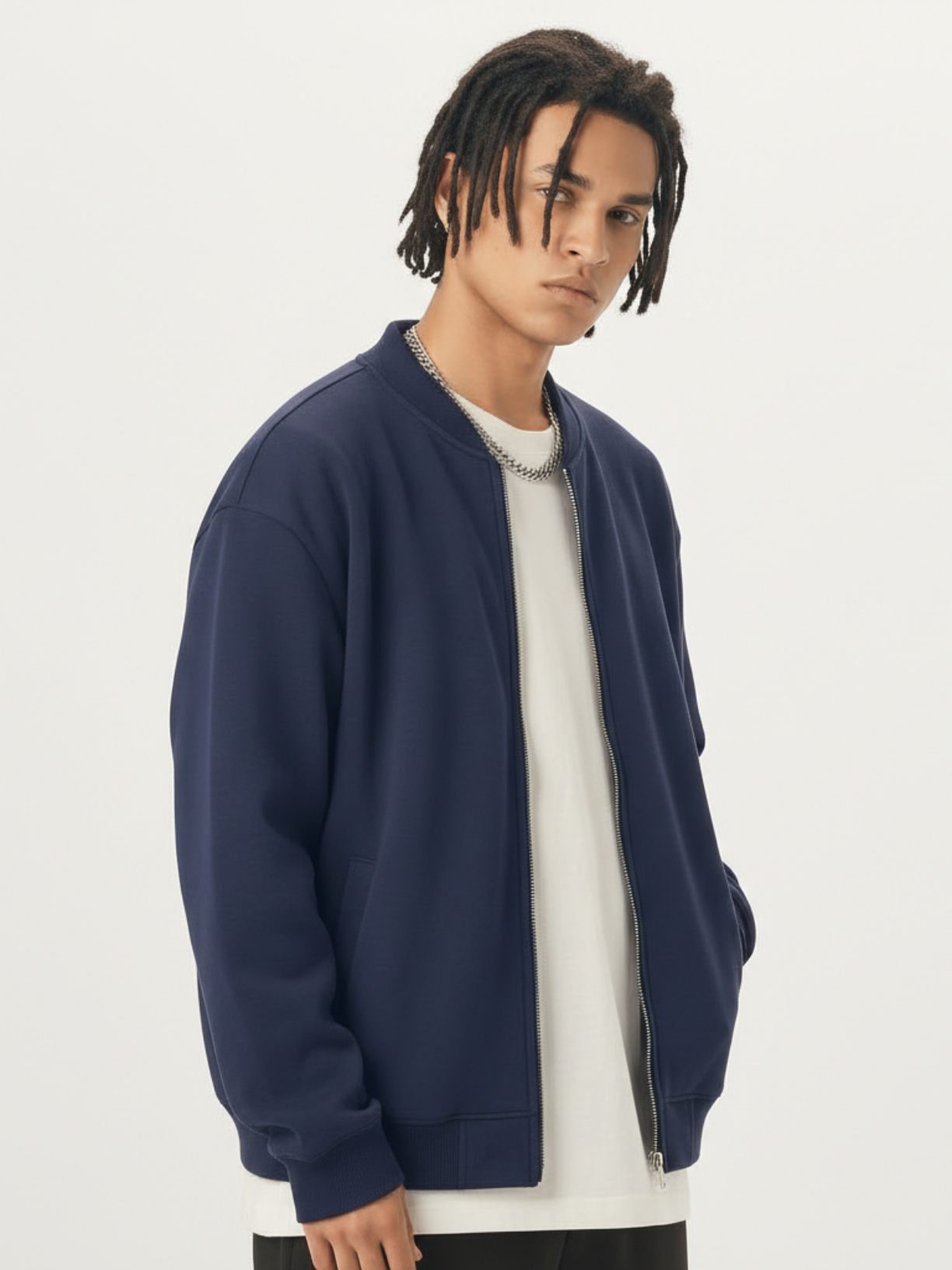 Navy Fleece Zip-Up Baseball Jacket
