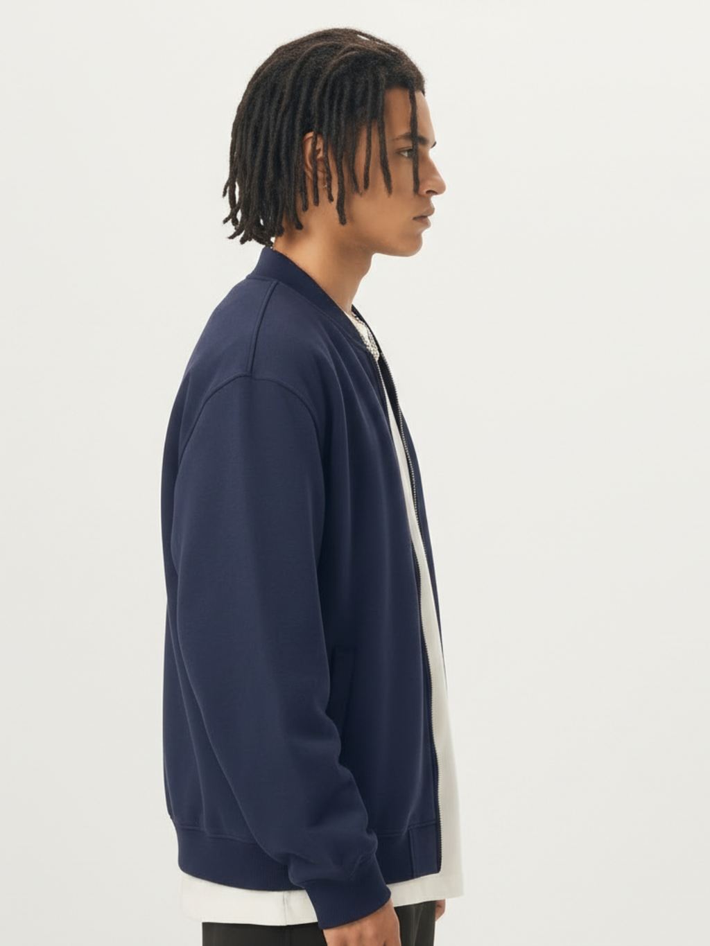 Navy Fleece Zip-Up Baseball Jacket