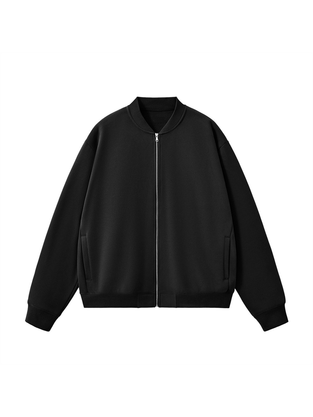Black Fleece Zip-Up Baseball Jacket