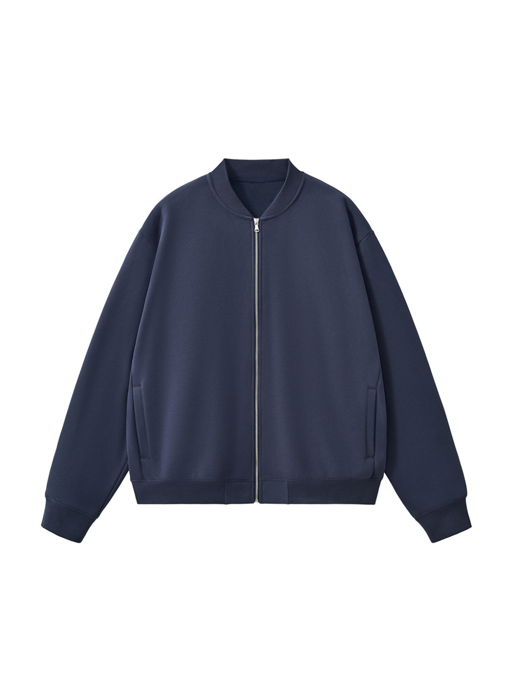 Navy Fleece Zip-Up Baseball Jacket