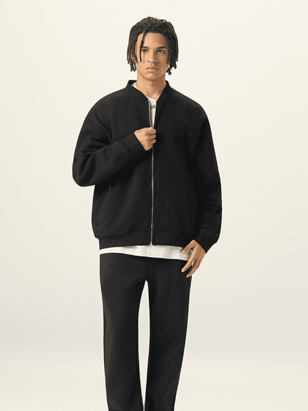 Black Fleece Zip-Up Baseball Jacket