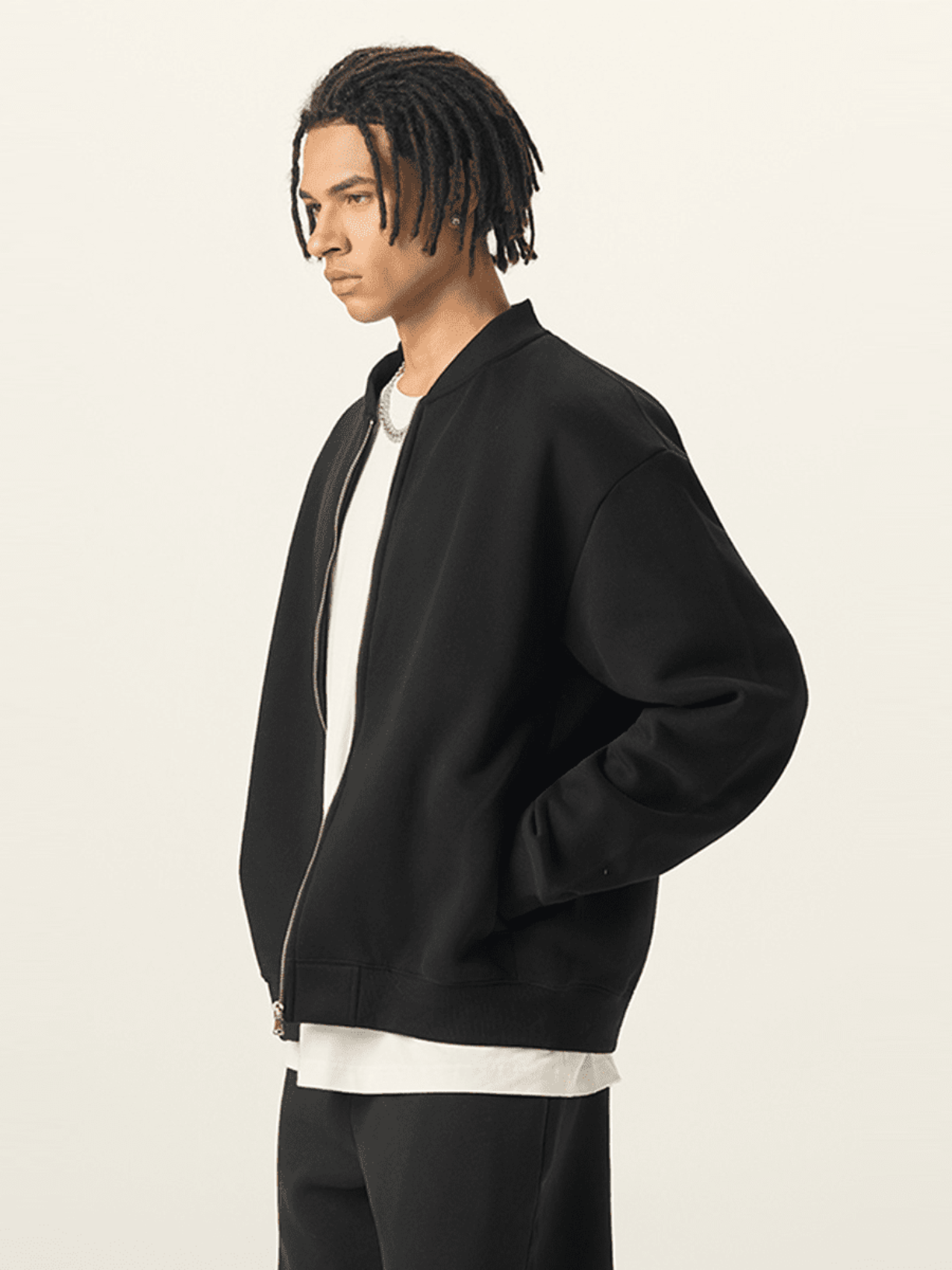 Black Fleece Zip-Up Baseball Jacket