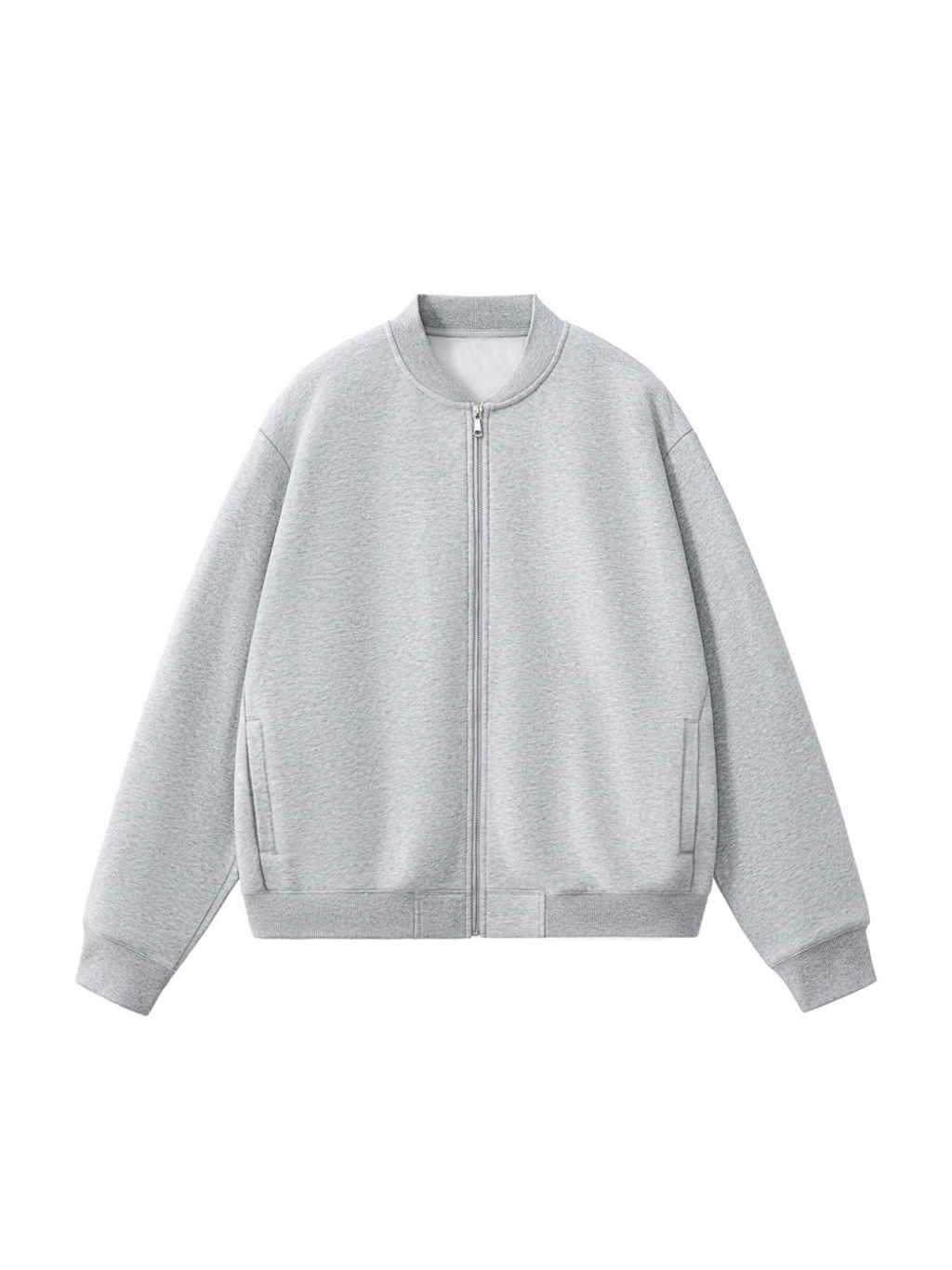 Grey Fleece Zip-Up Baseball Jacket