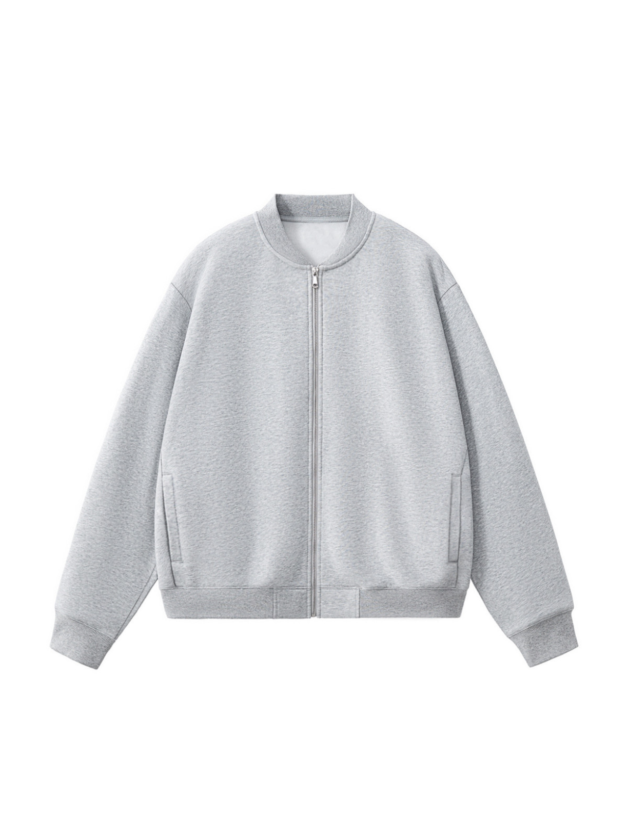Grey Fleece Zip-Up Baseball Jacket