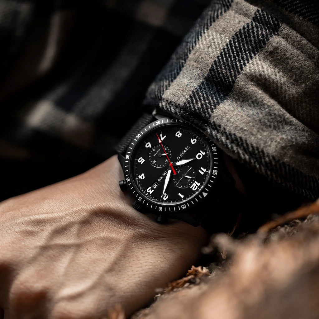 Altitude Pilot Watch - Matte Black and Red Dual Time Zone Watch