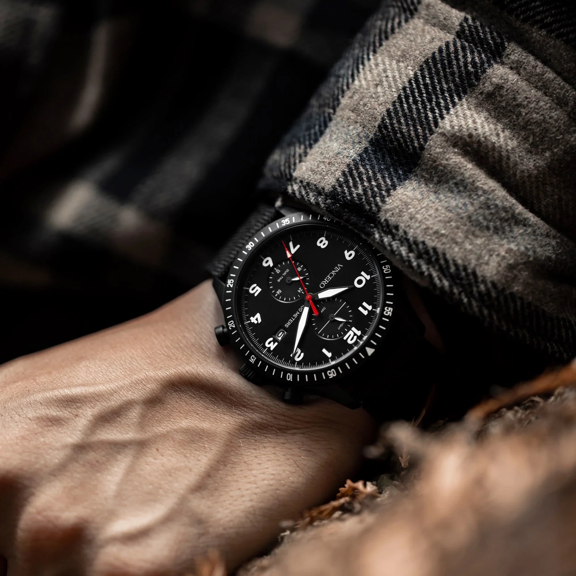 Altitude Pilot Watch - Matte Black and Red Dual Time Zone Watch
