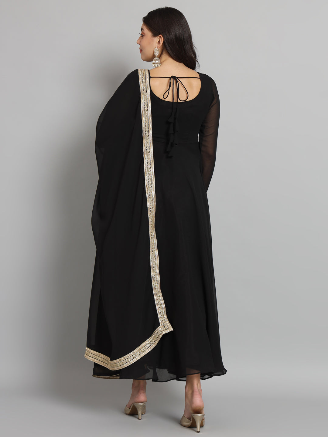 Black Gota Anarkali Set with Georgette Fabric