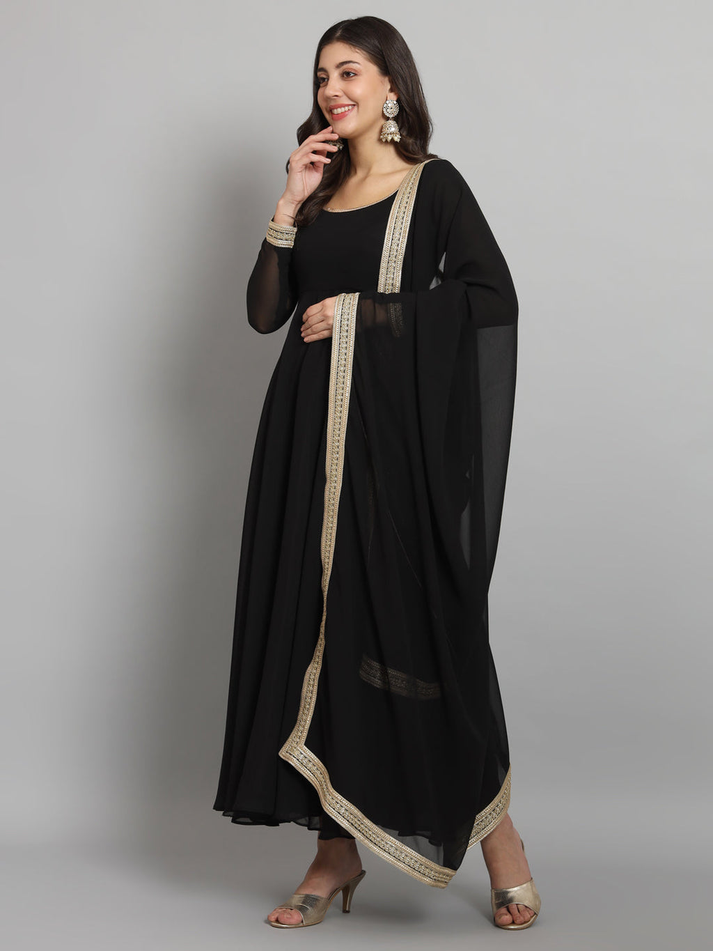 Black Gota Anarkali Set with Georgette Fabric