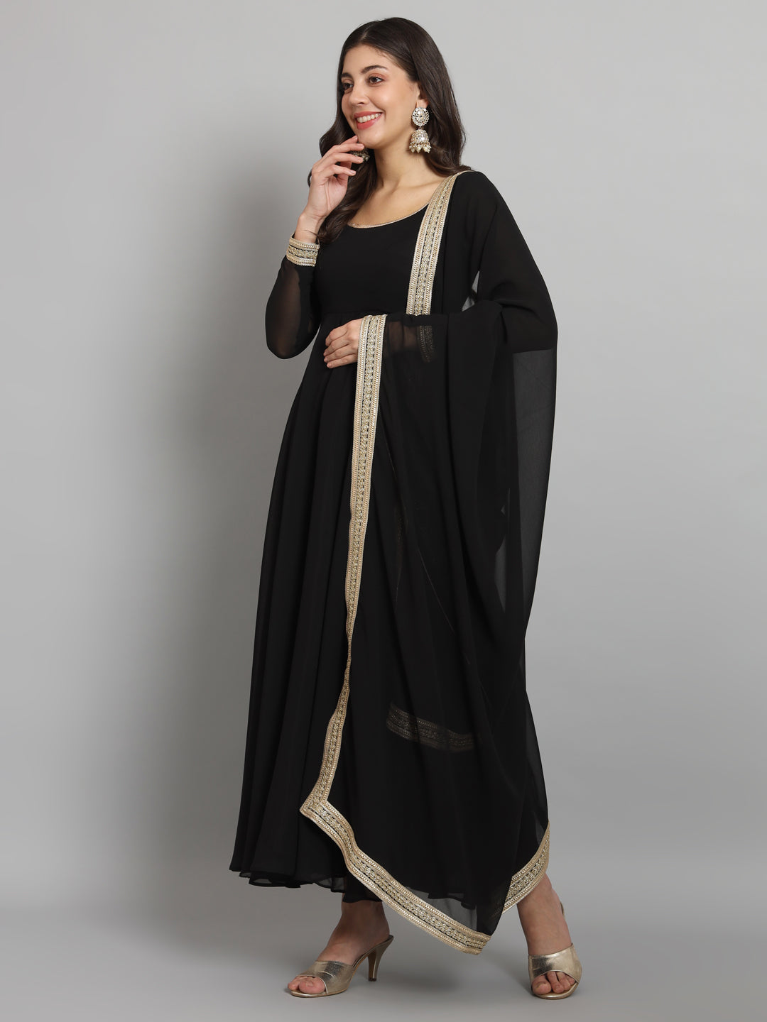 Black Gota Anarkali Set with Georgette Fabric