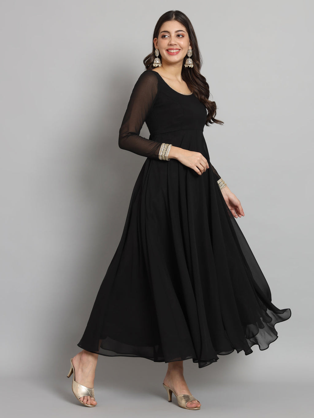 Black Gota Anarkali Set with Georgette Fabric