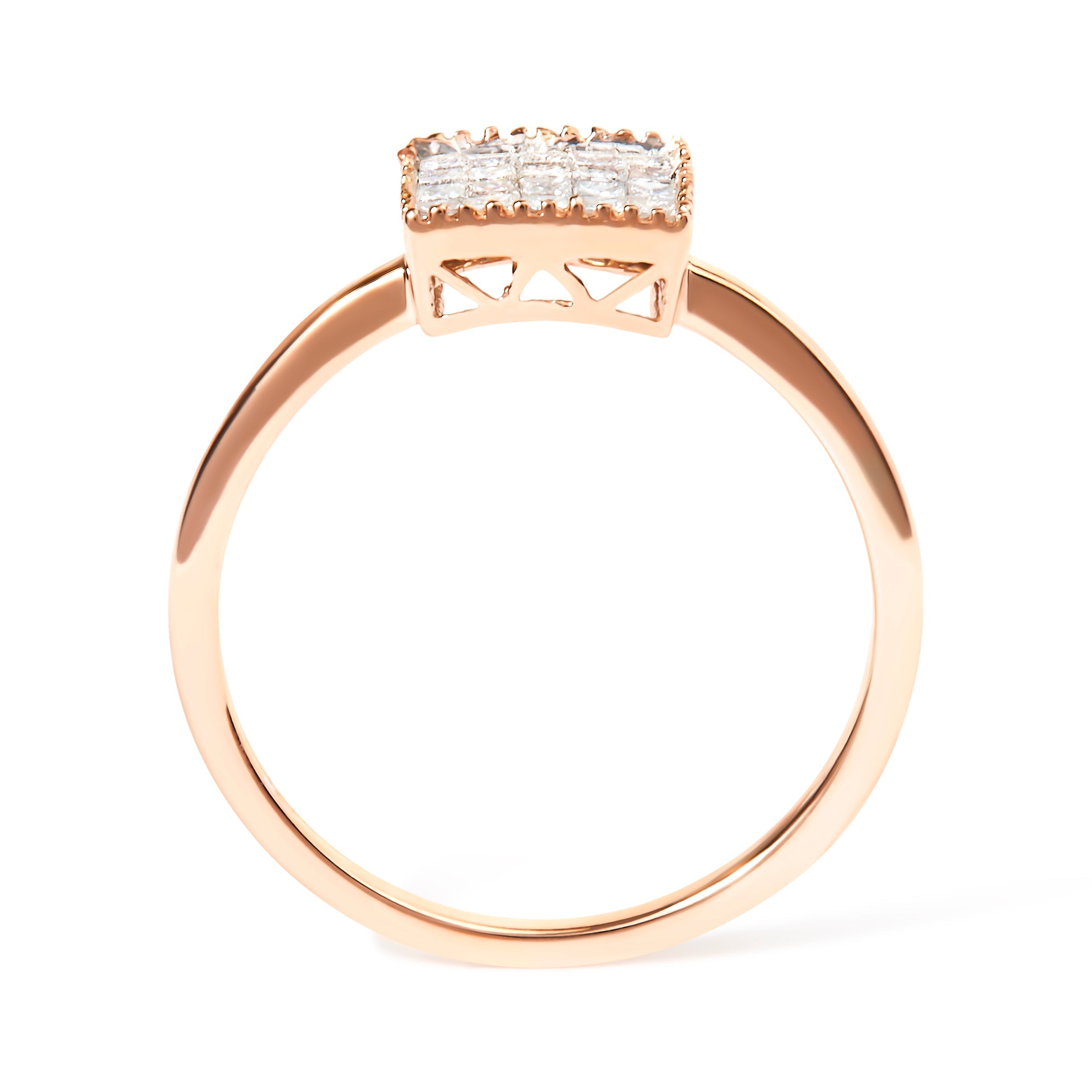 10K Rose Gold 1/3 Cttw Invisible Set Princess Cut Diamond Composite Square Shape Ring for Women (H-I color, I1-I2 clarity) - Size 7
