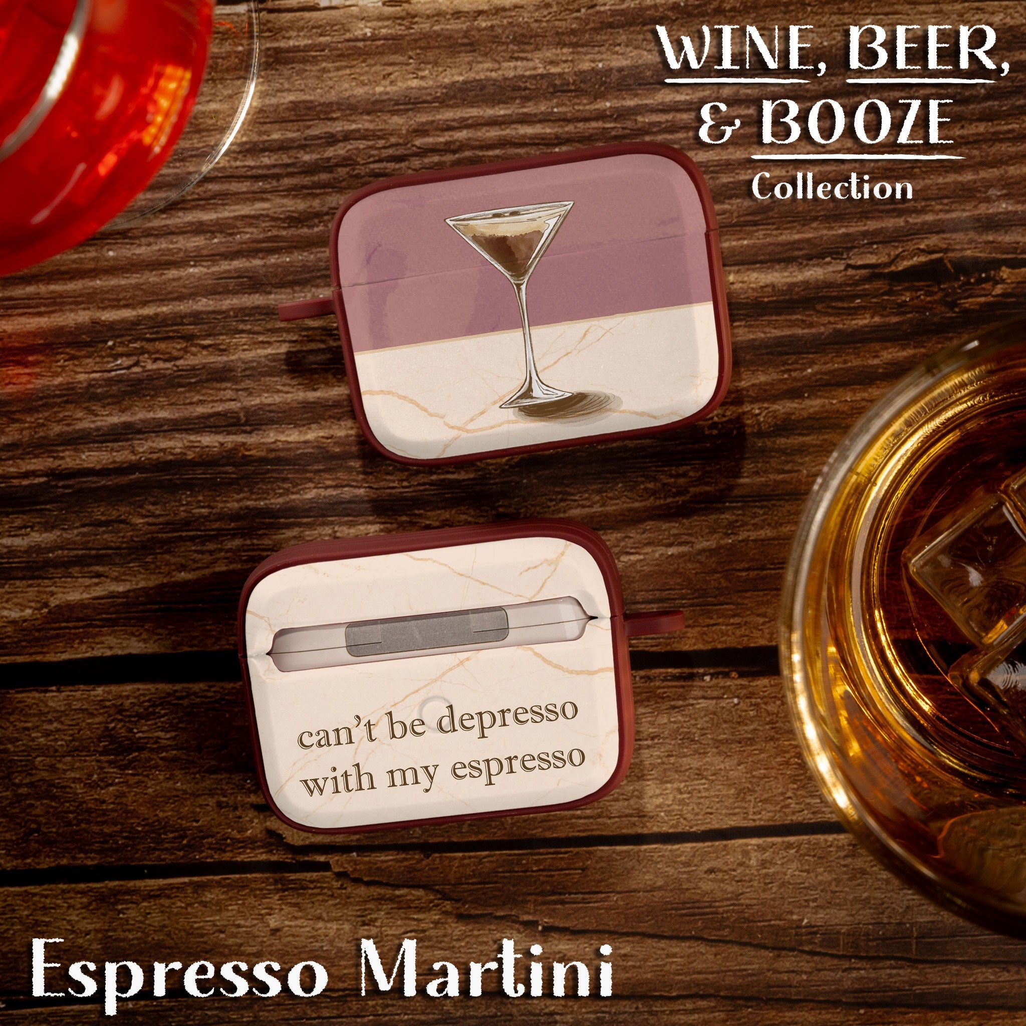 Wine, Beer & Booze AirPods Pro 1 & 2 Protective Case with Carabiner