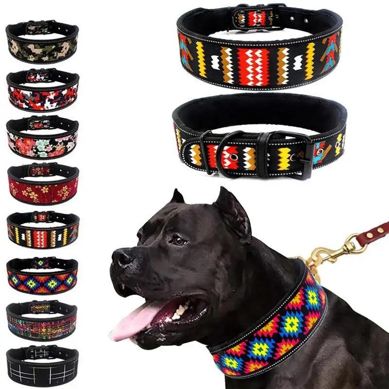 Reflective adjustable dog collar available in multiple colors for safety