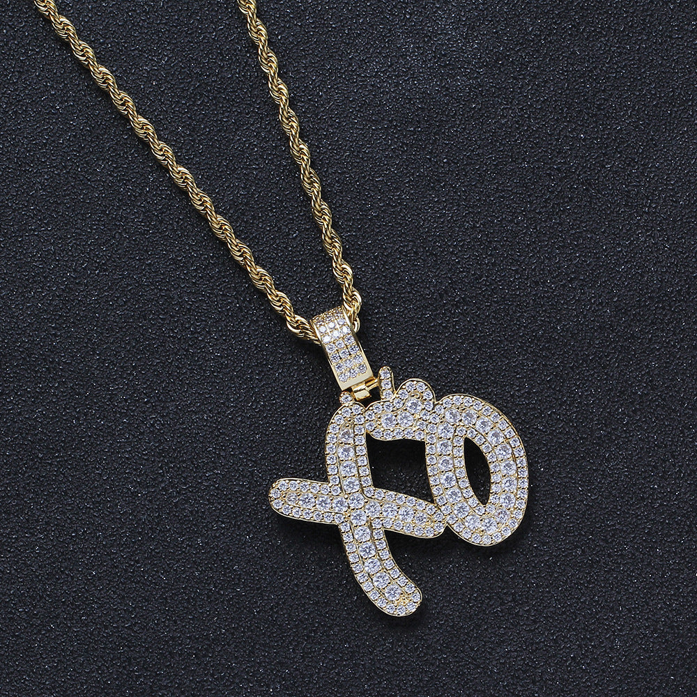 Copper XO Pendant Copper Inlaid Zircon Necklace